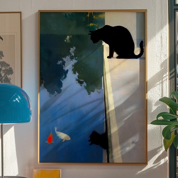 Black Cat Art Print Matisse Style Eclectic Living Room Decor