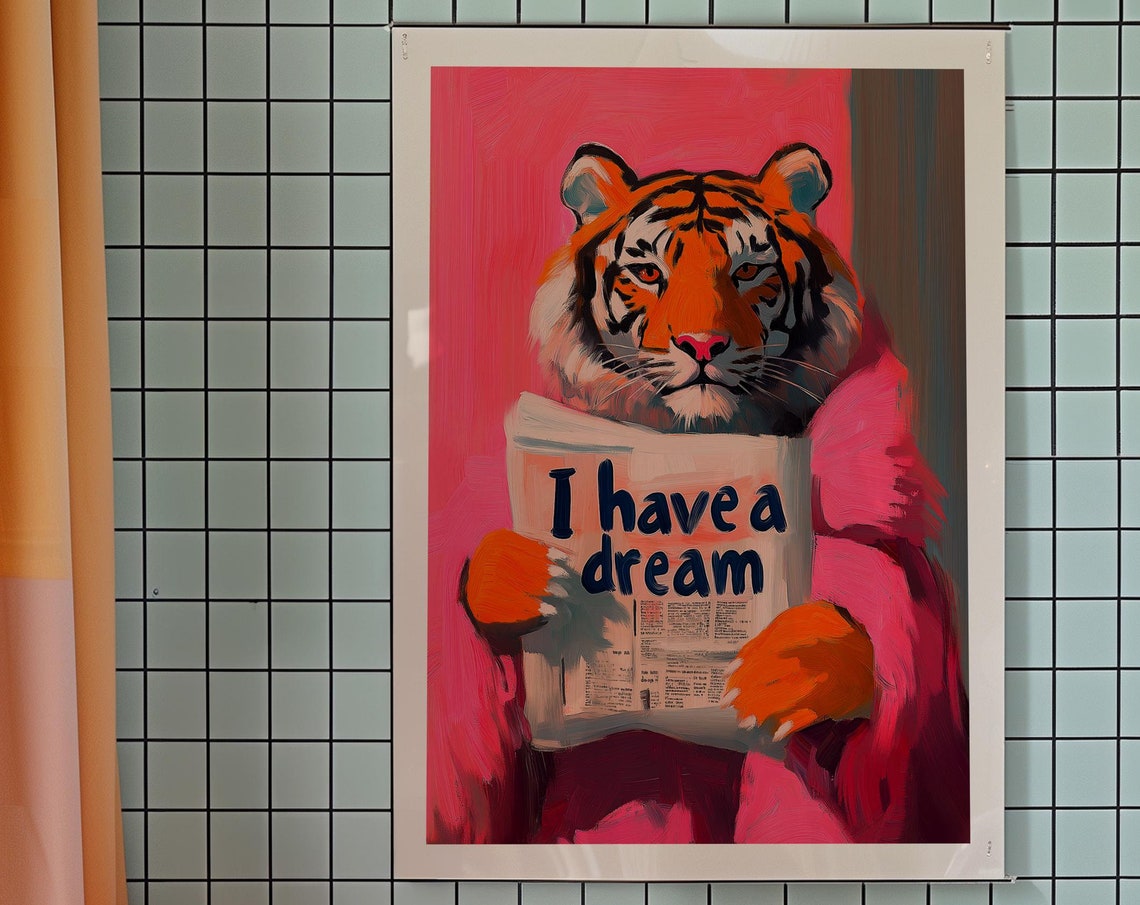 Pink Tiger Reading I Have A Dream Newspaper Funny Pop Art Print