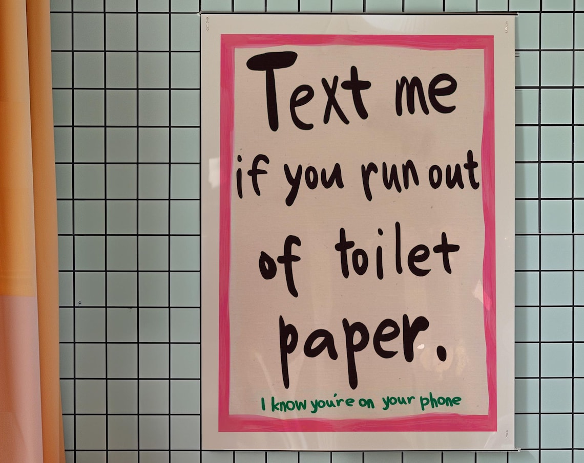 Humorous Bathroom Typography Poster, Kitsch Pink