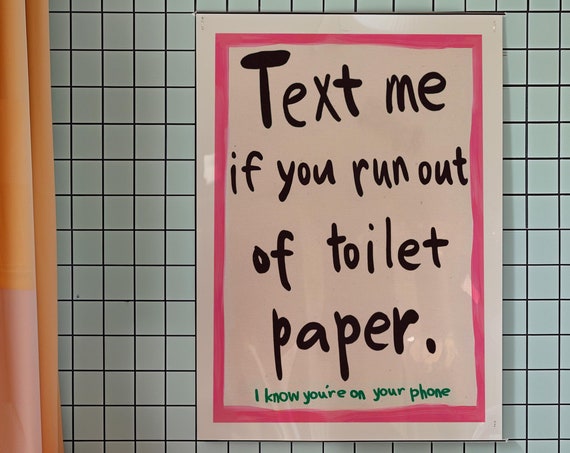 Humorous Bathroom Typography Poster, Kitsch Pink