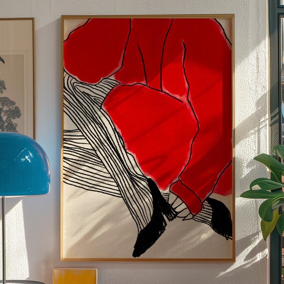 Red Woman Art Print Trendy Shoes Poster Eclectic Wall Decor