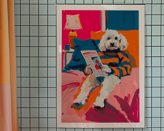 Matisse Style Bichon Havanese Dog Print Kitsch Bedroom Wall Art