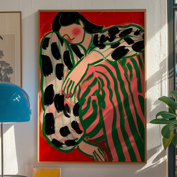 Red Green Abstract Woman Portrait Bold Modern Expressive Art Poster