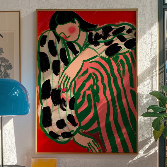 Red Woman Art Print Maximalist Dopamine Decor