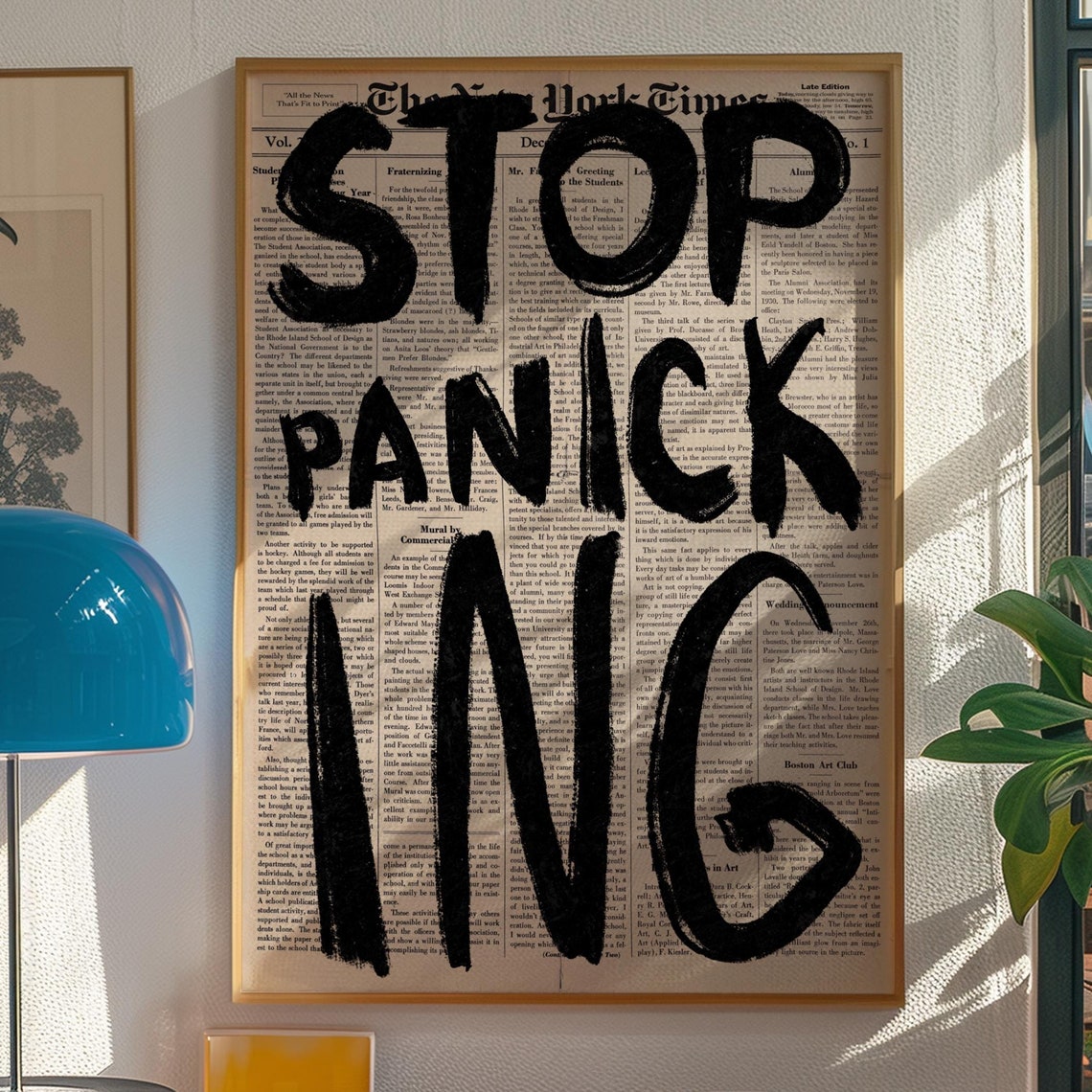 Stop Panicking Bold Graffiti Typography Newspaper Art Poster