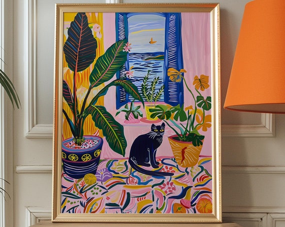 Matisse Black Cat Art Print Eclectic Kitsch Decor