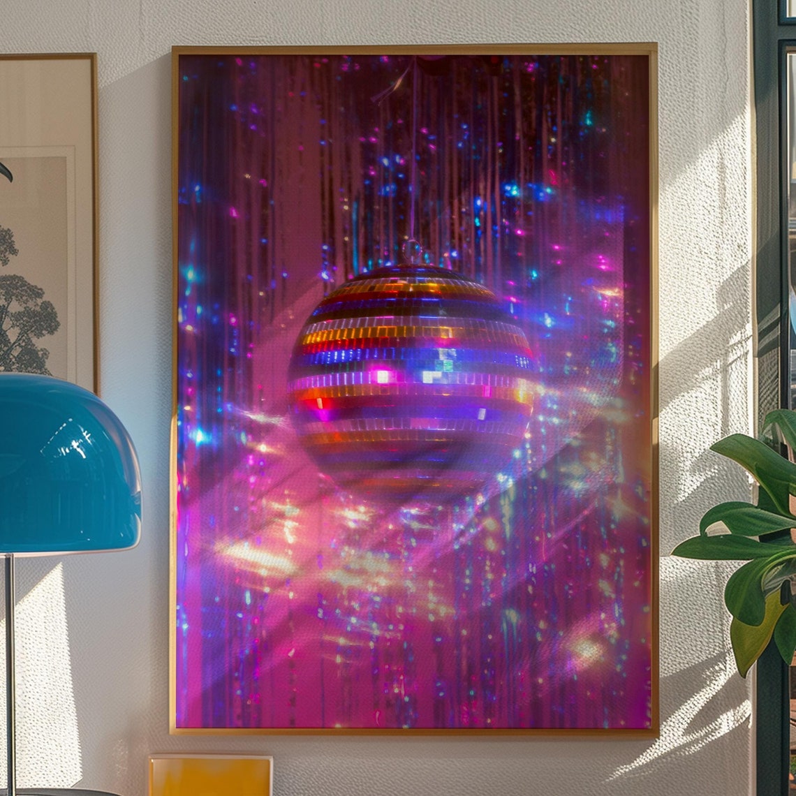 Neon Disco Ball Bokeh Pink Party Nightclub Photo Wall Poster