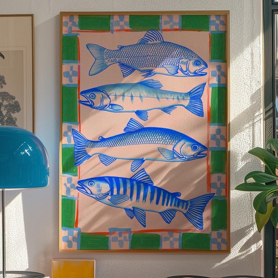 Retro Fish Poster, Trendy Kitchen Wall Art