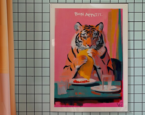 Bon Apptit Tiger Poster Kitsch Kitchen Wall Art