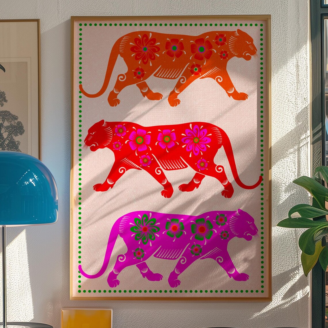 Psychedelic Tiger Art Print, Maximalist Decor