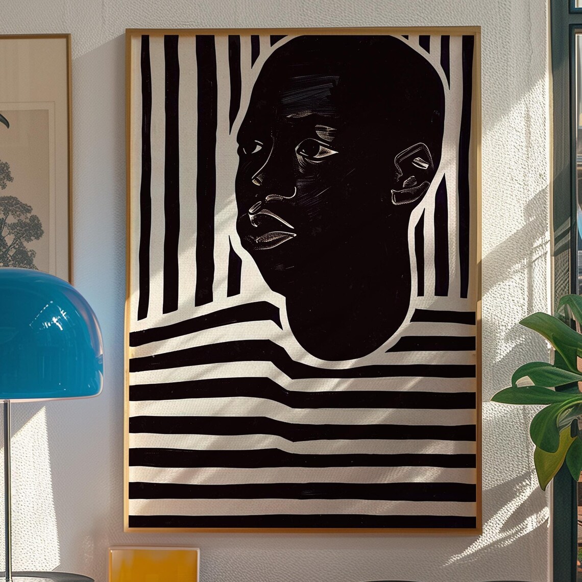 Abstract Portrait Black White Kitsch Art Print