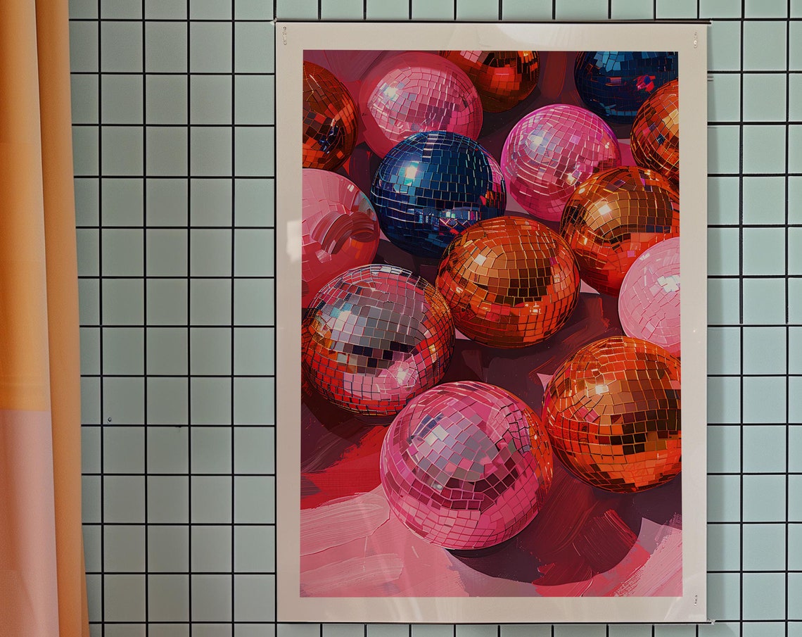 Colorful Disco Ball Cluster Kitsch Maximalist Party Decor Art Poster
