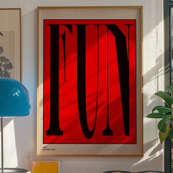 Bold Black Fun Typography Red Background Art Exhibition Print