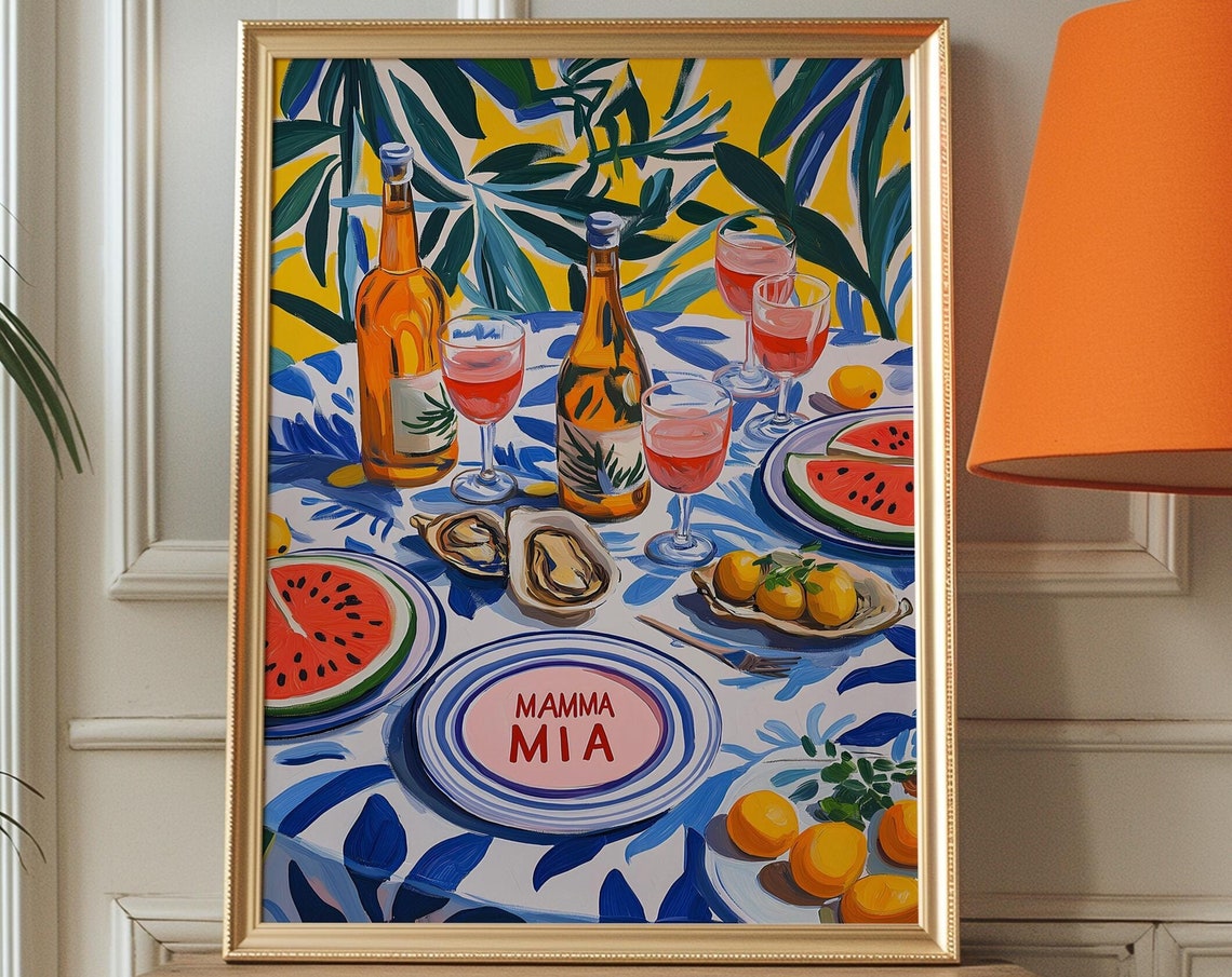 Mamma Mia Mediterranean Summer Table Wine Watermelon Art Poster