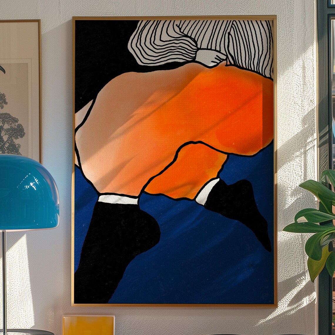 Abstract Orange And Blue Dancing Woman Maximalist Art Poster
