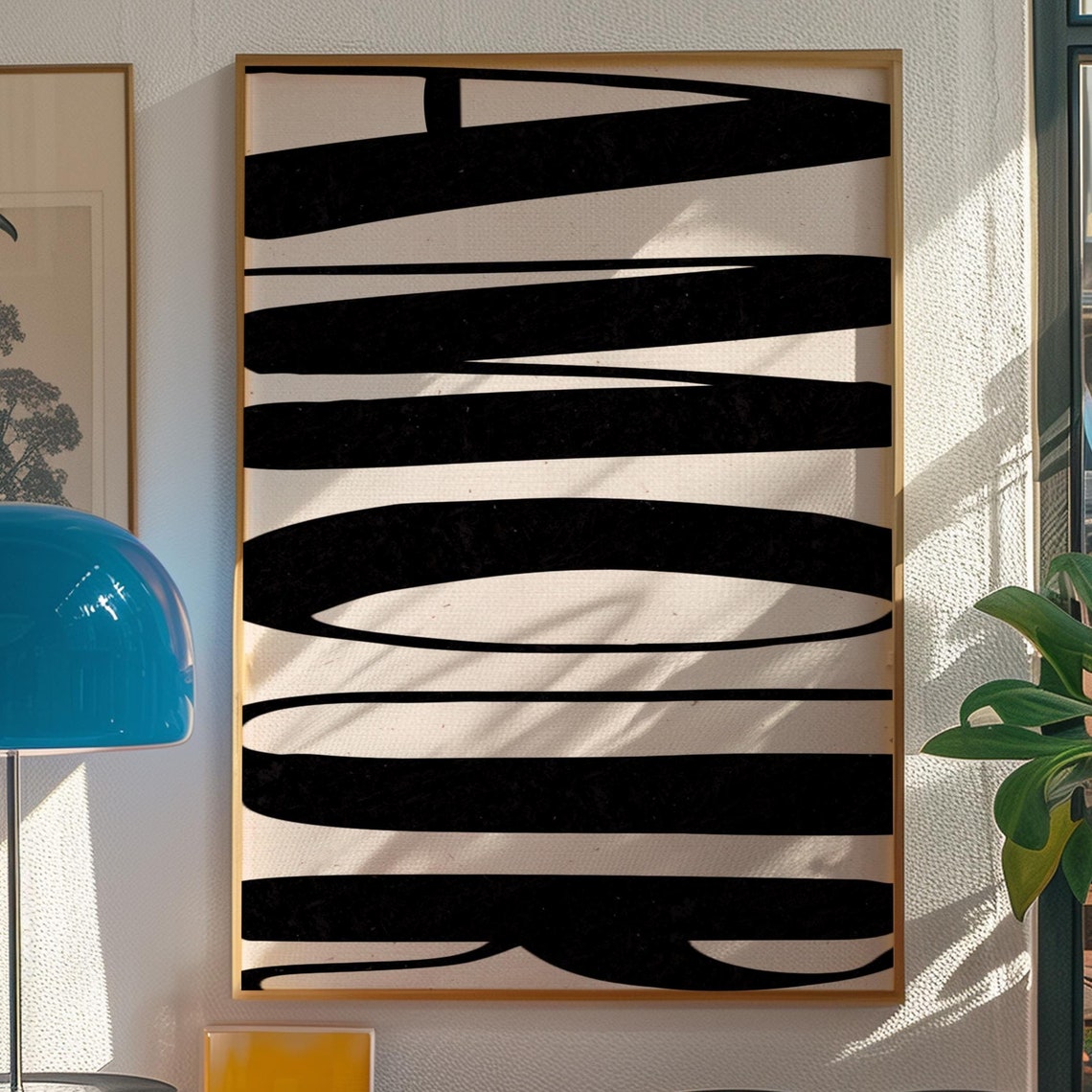 Bold Black Wavy Brushstroke Script Lines Abstract Art Poster