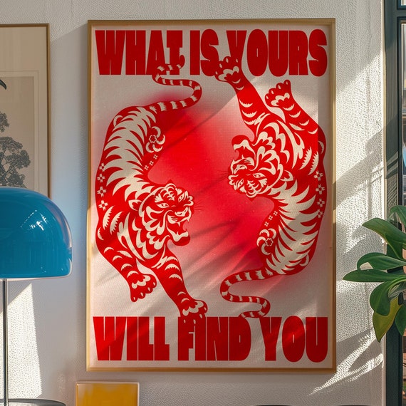Red Tiger 70s Style Art Print, Psychedelic Retro