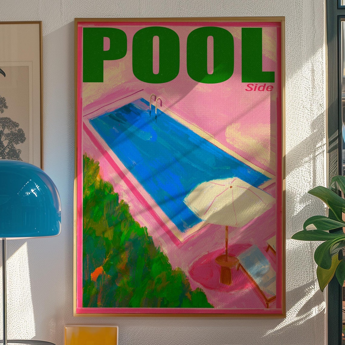 Pool Side Colorful Swimming Pool Retro Summer Pop Art Wall Poster