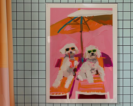 Dog, Matisse-Inspired Pink Eclectic Kitsch Art Print