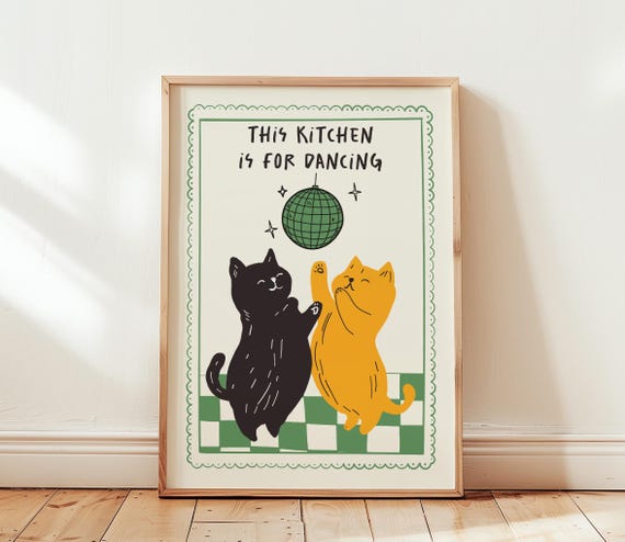 Funny Dancing Cats Poster, Kitchen Decor Print