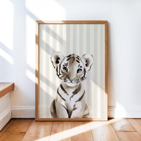 Nursery Tiger Print Decor Baby Room Wall Art Boho Playroom Gender Neutral Cute Animal