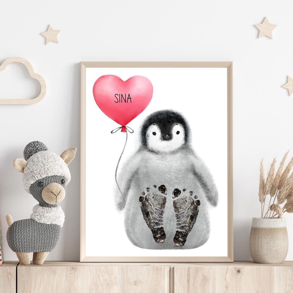 Personalized Penguin With Heart Balloon Name Footprint Poster - Image 4
