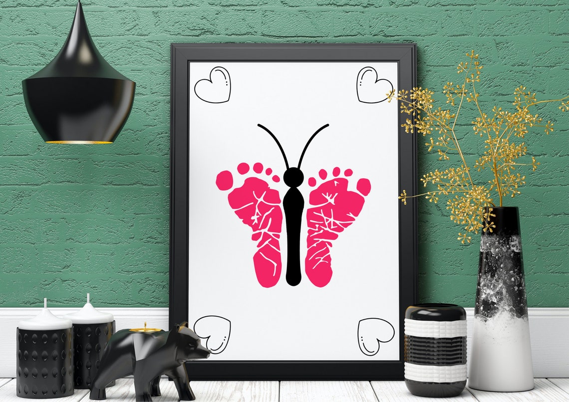 Pink Baby Footprint Butterfly Newborn Nursery Wall Art Keepsake - Image 2