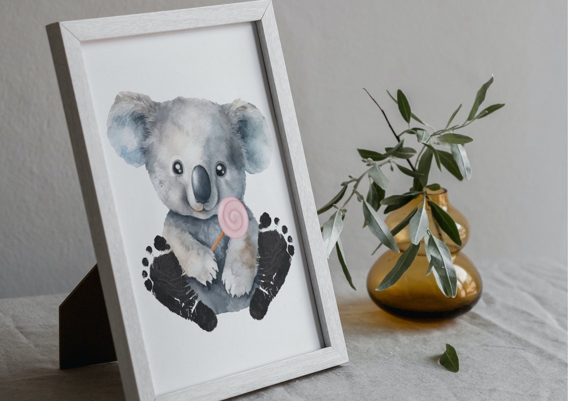 Koala Bear With Lollipop Baby Footprint Nursery Keepsake Poster - Image 2