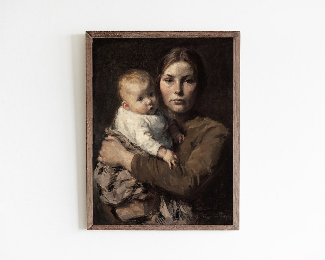Vintage Mother Art Print Mother And Child Painting Traditional Portrait Art Vintage Nursery Art Female Wall Art Woman Print