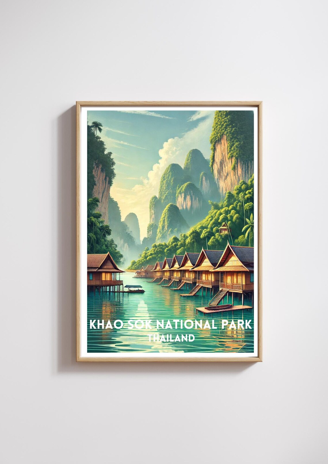 Khao Sok Thailand Floating Bungalows Jungle Lake Vintage Travel Poster