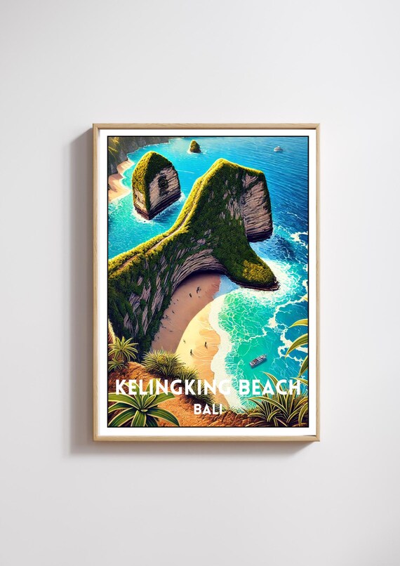 Kelingking Beach Bali Poster Vibrant Aerial View Art Print Tropical Coastal Wall Decor Exotic Nature Illustration Beach Lovers Gift Bali Art