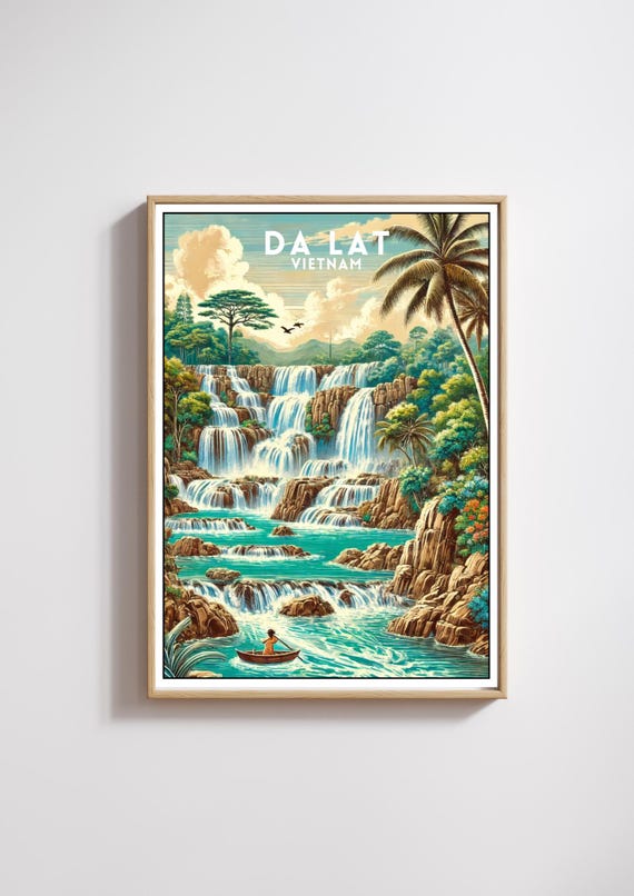 Da Lat Travel Print Vietnam Travel Poster Travel Decor Wall Art Vietnam Waterfall Poster Da Lat Illustration Print Modern Home Decor