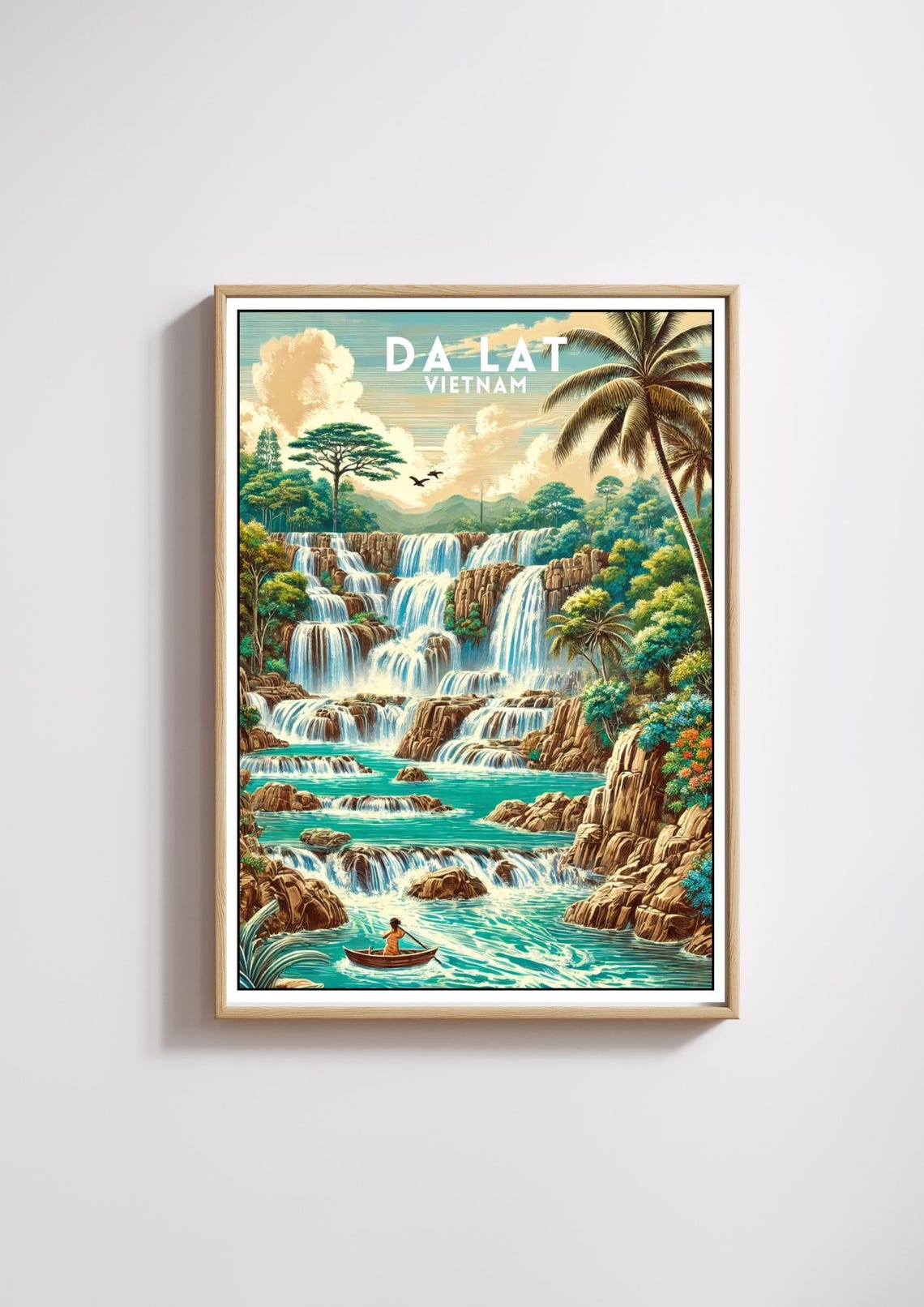 Da Lat Vietnam Waterfall Jungle Paradise Retro Travel Poster