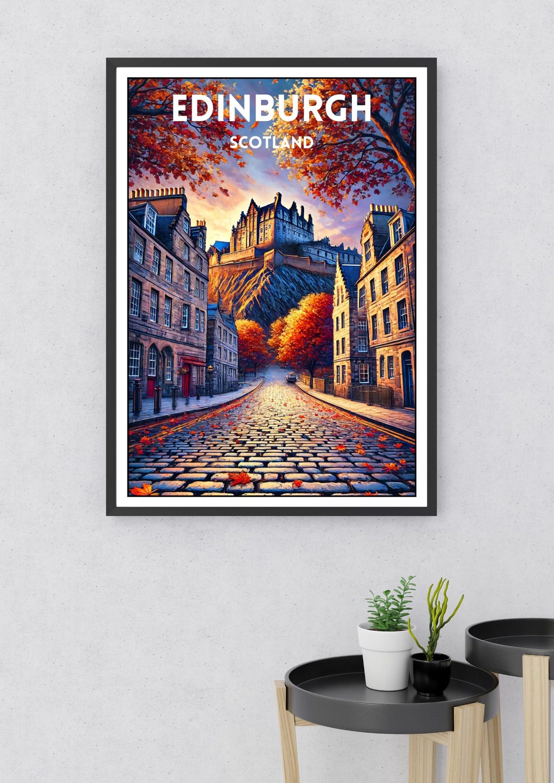 Edinburgh Scotland Castle Cobblestone Autumn Vintage Travel Poster - Image 2
