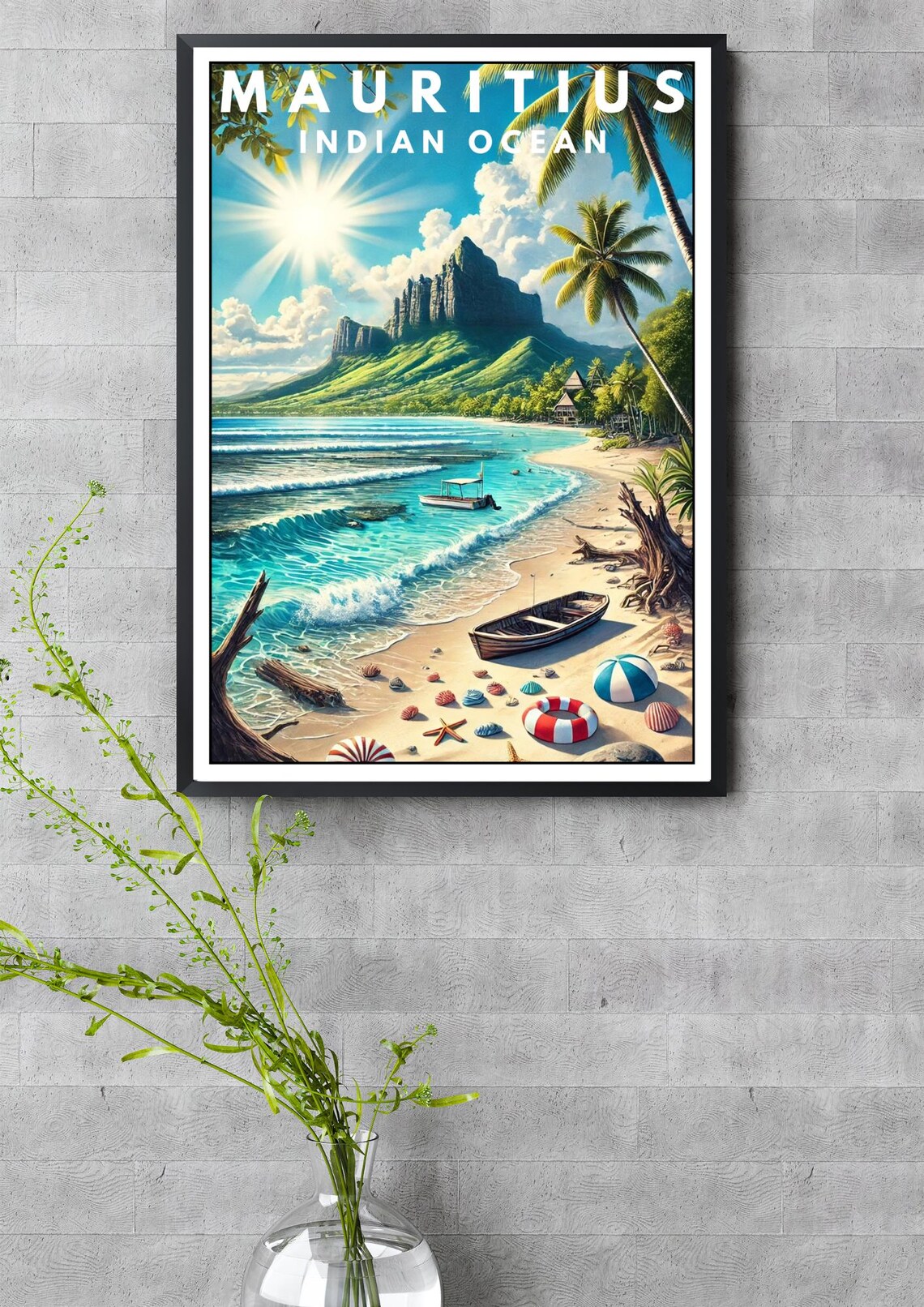 Mauritius Indian Ocean Tropical Island Beach Vintage Art Poster - Image 3