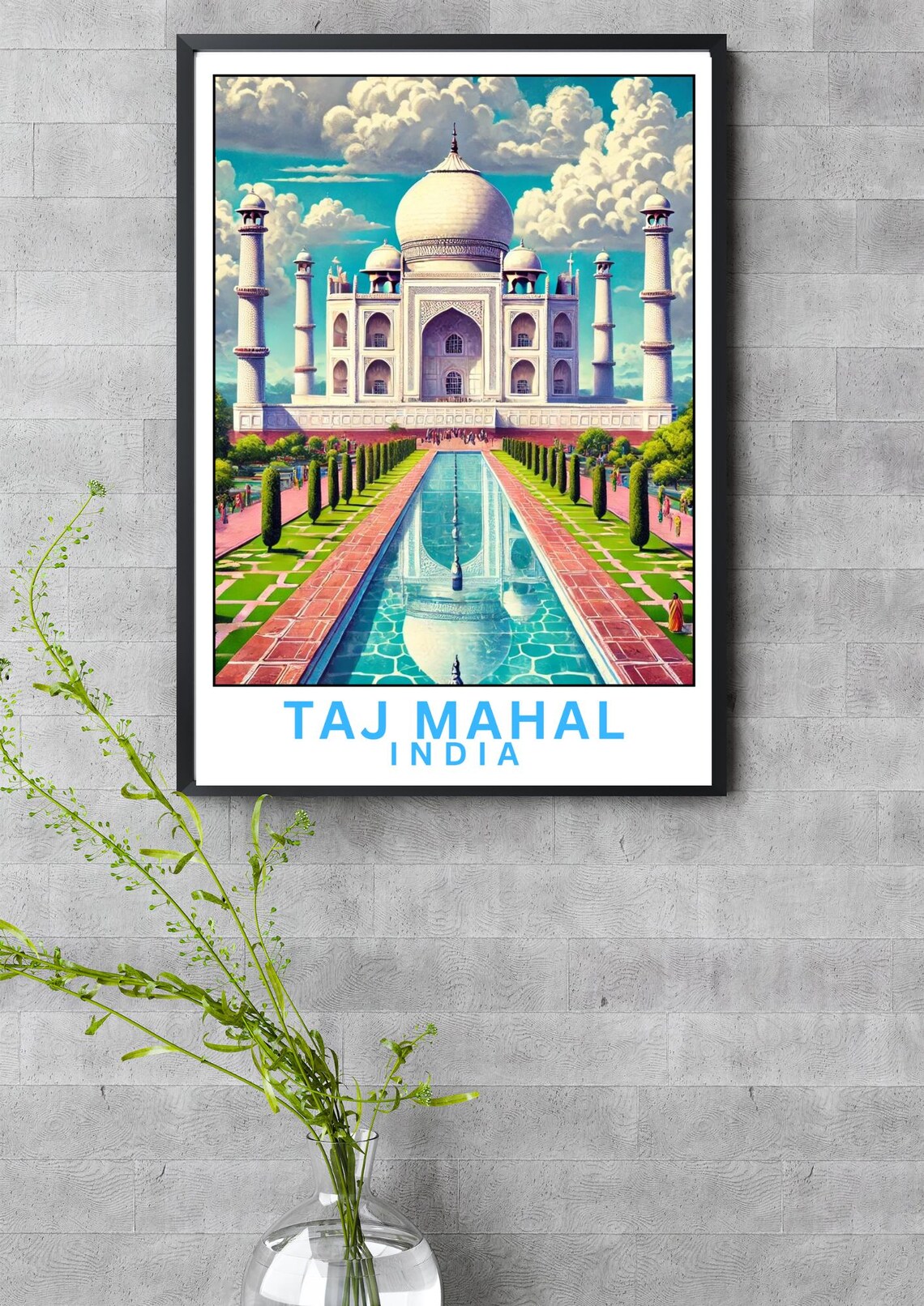 Taj Mahal Travel Poster India Art Print Wonder Of The World Monument Wall Decor Taj Mahal Illustration Home Decor Travel Gift Print - Image 3