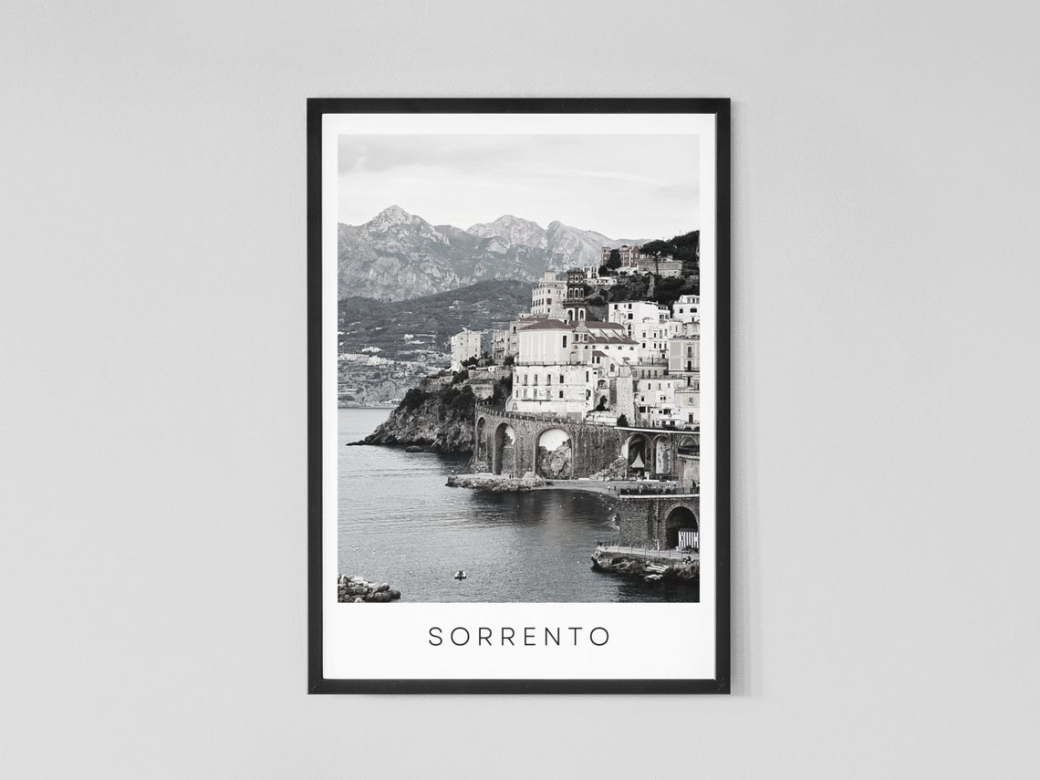 Sorrento Italy Amalfi Coast Cliffside Town Black and White Poster