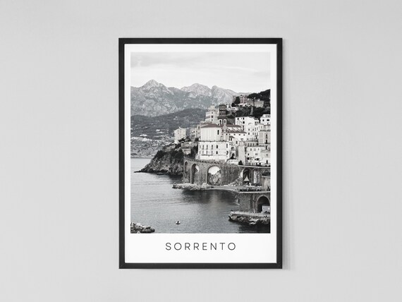 Sorrento Italy Amalfi Coast Cliffside Town Black and White Poster
