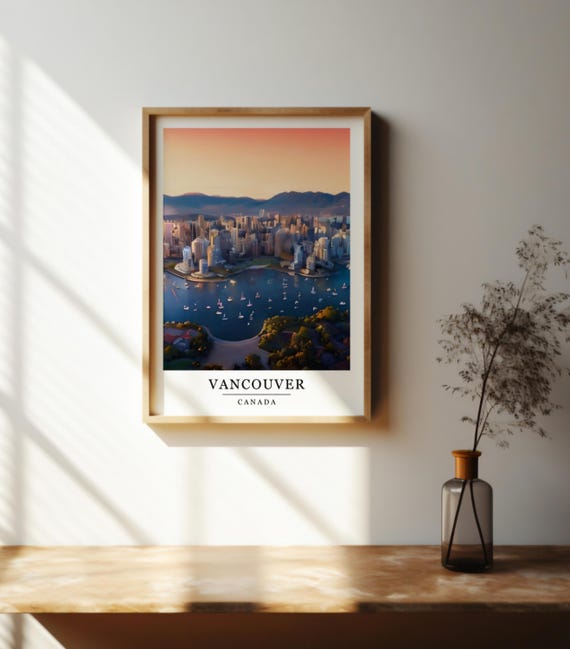 Vancouver Cityscape Print Retro Canada Travel Poster