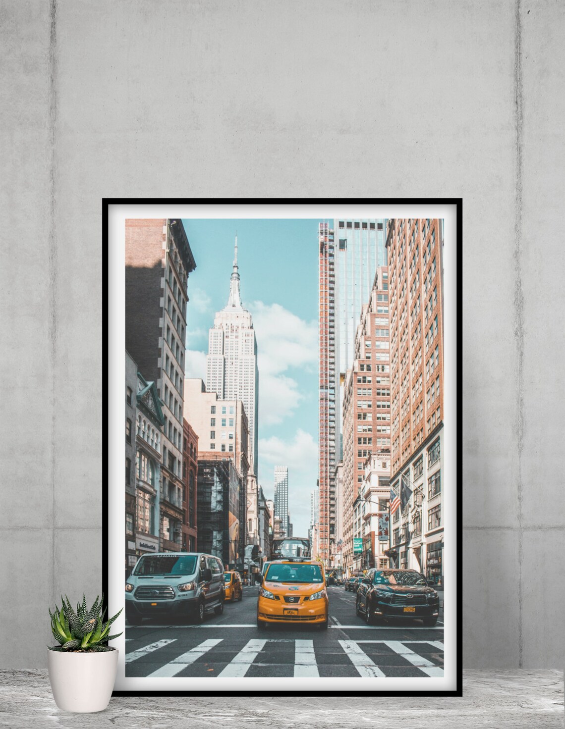 New York City Street Photography Yellow Cab Empire State Building Poster