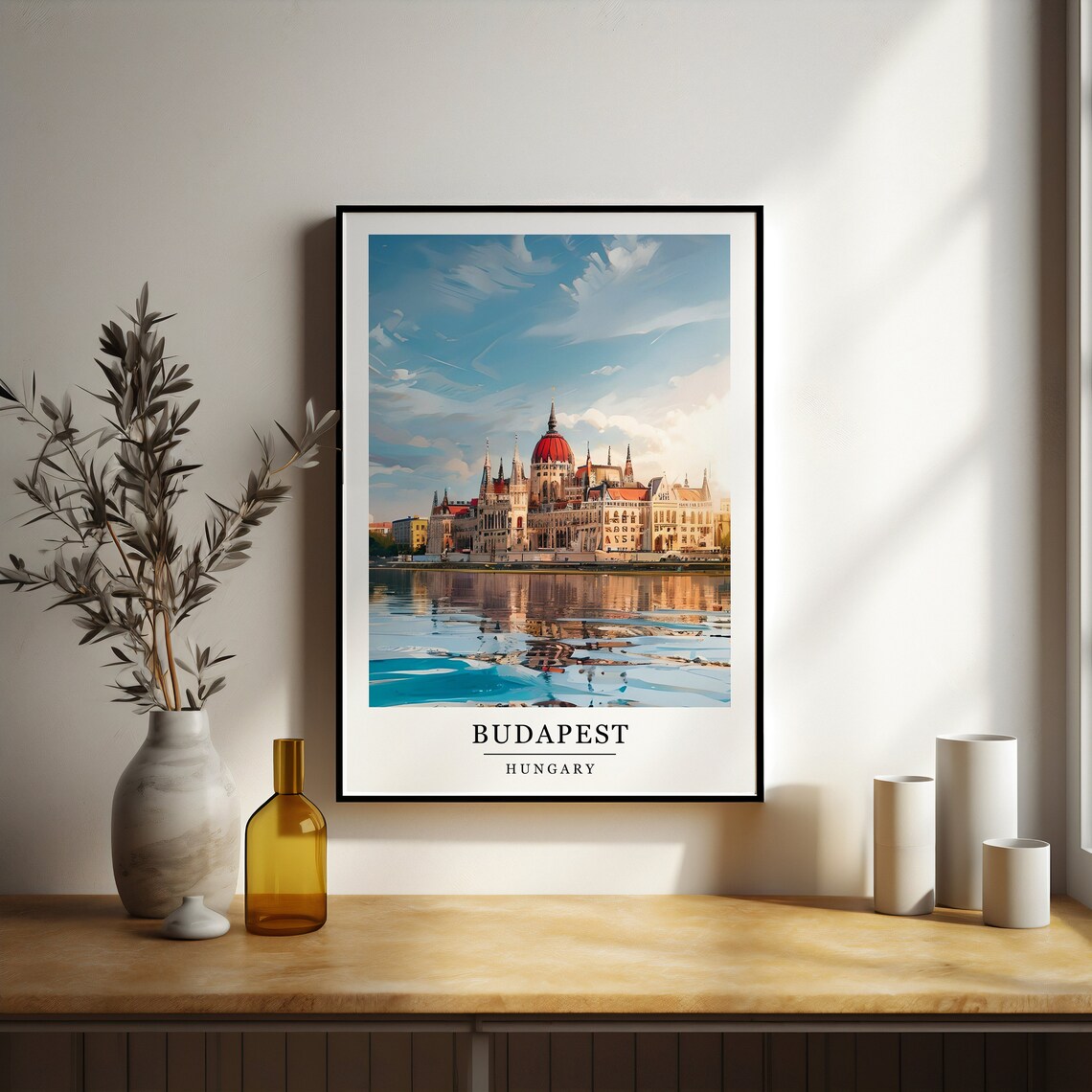 Budapest Hungary Parliament Building River View Travel Poster