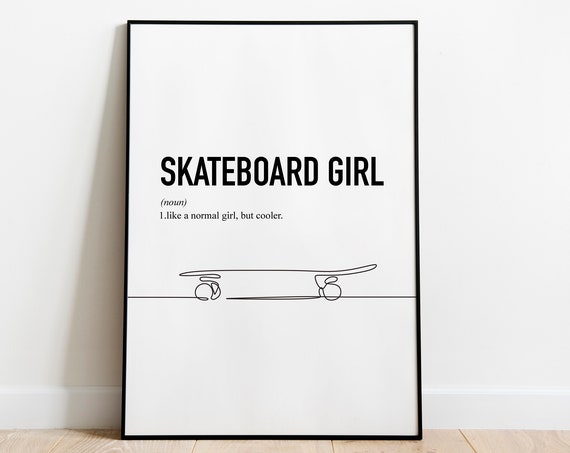 Skateboard Girl Art Print, Teen Bedroom Decor