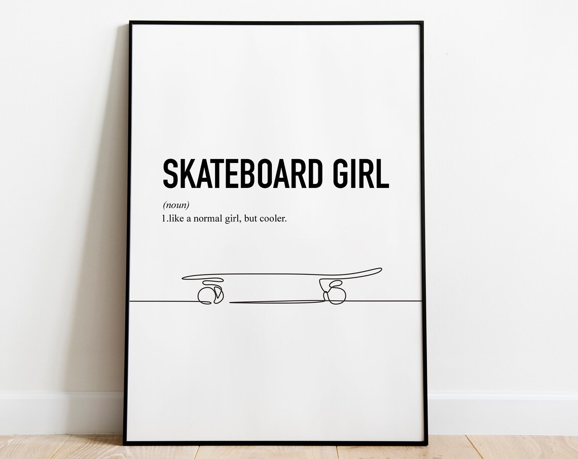Skateboard Girl Art Print, Teen Bedroom Decor