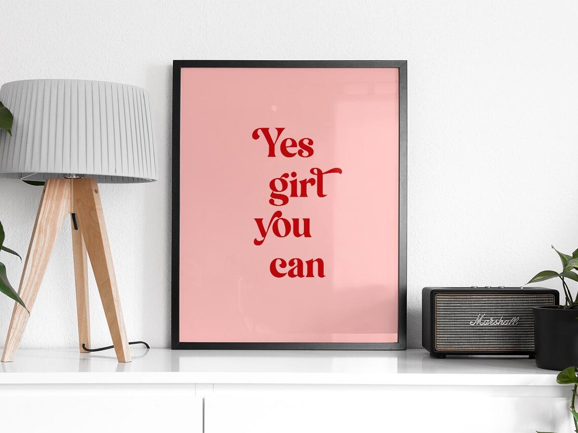 Yes Girl You Can Retro Pink Feminist Empowerment Quote Wall Art - Image 2