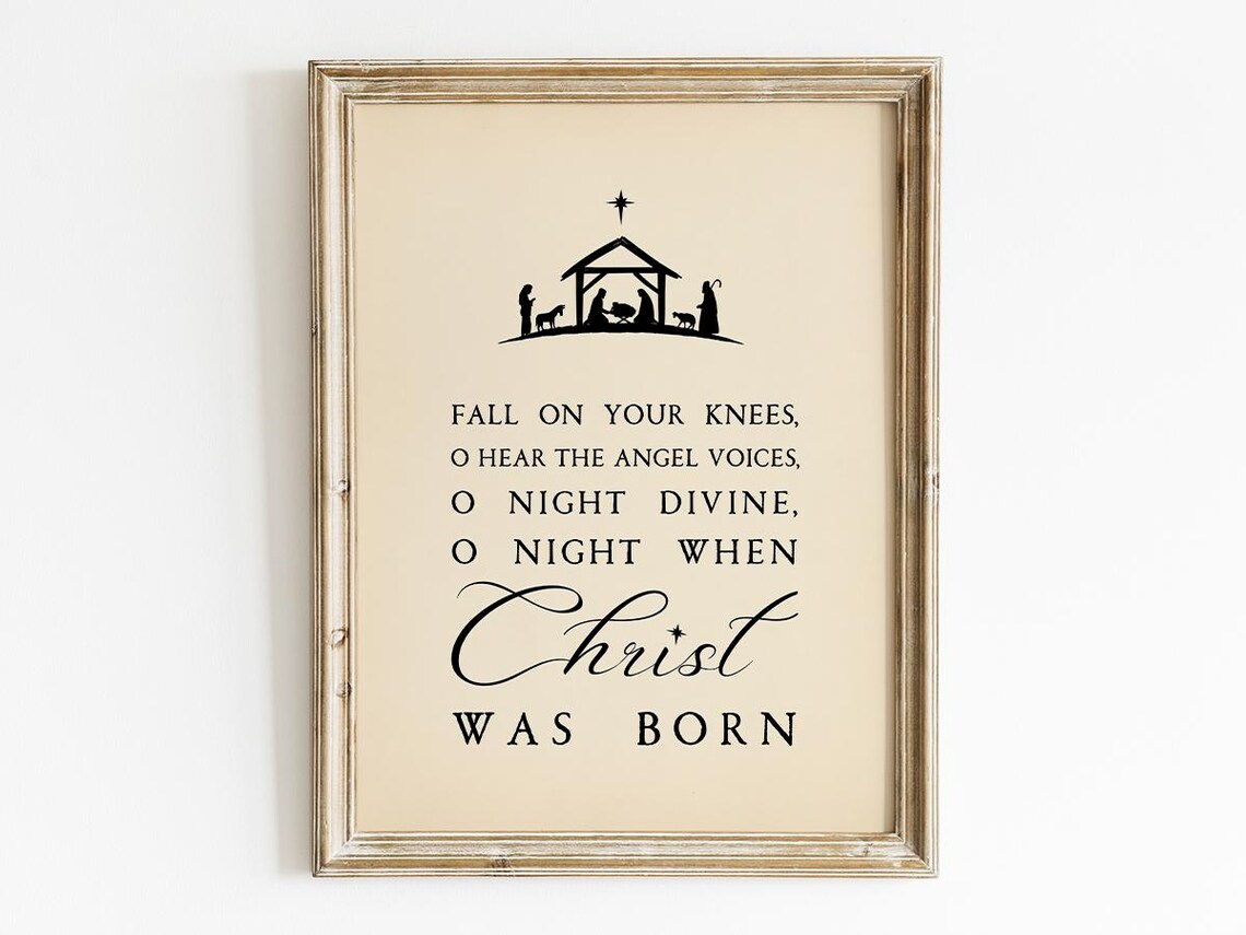 O Holy Night Nativity Silhouette Christ Was Born Cream Poster