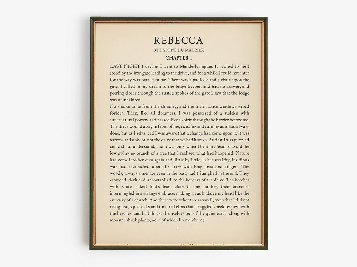 Rebecca Book First Page, Vintage Literary Gift