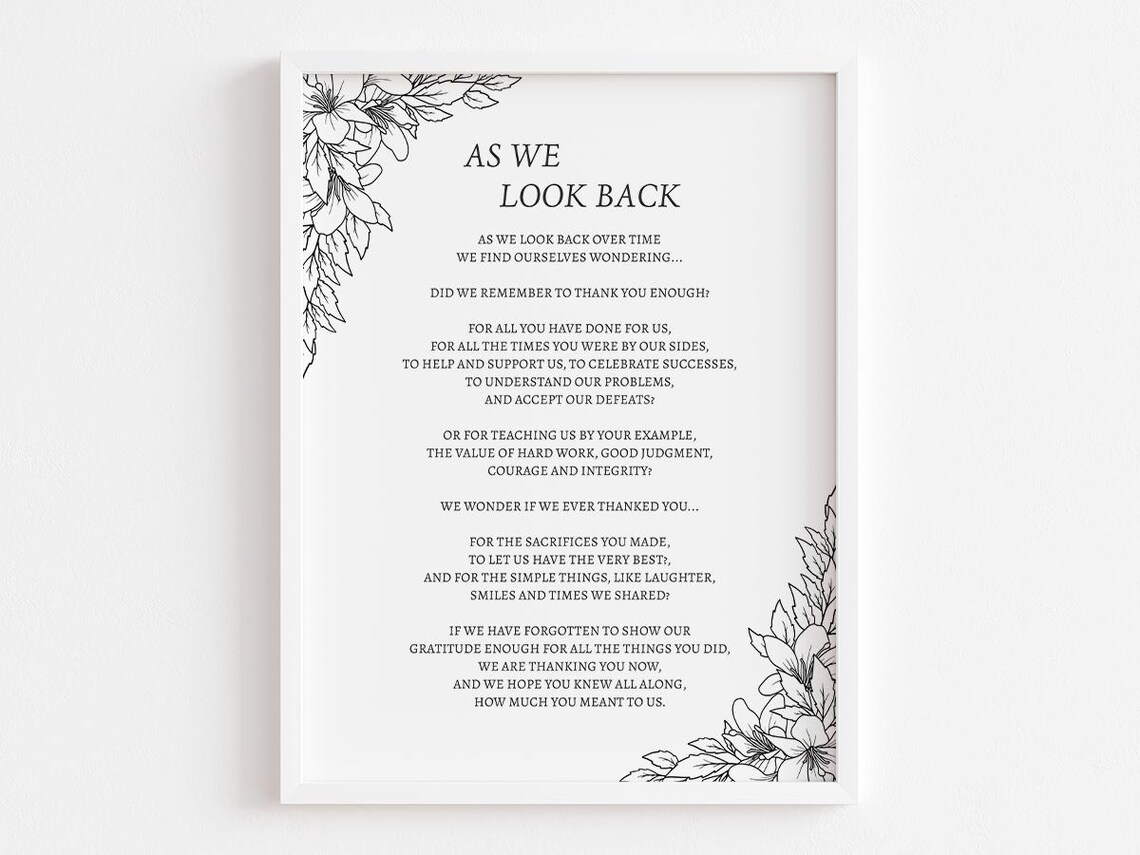 As We Look Back Funeral Poem, Memorial Tribute