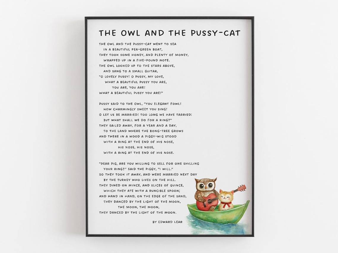 The Owl And The Pussycat Poem, Nursery Rhyme Art Print