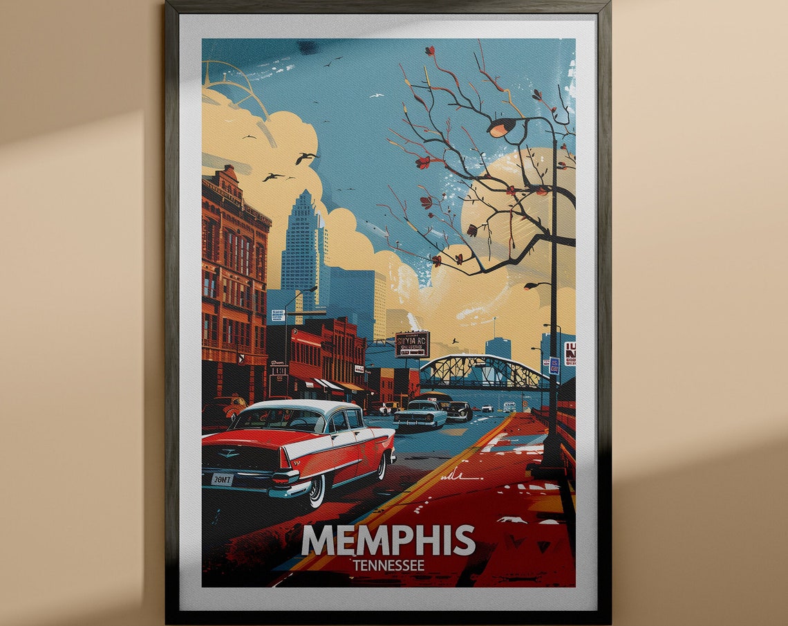 Memphis Print Memphis Travel Poster Tennessee Wall Art Print United States Travel Home Decor Usa City Poster
