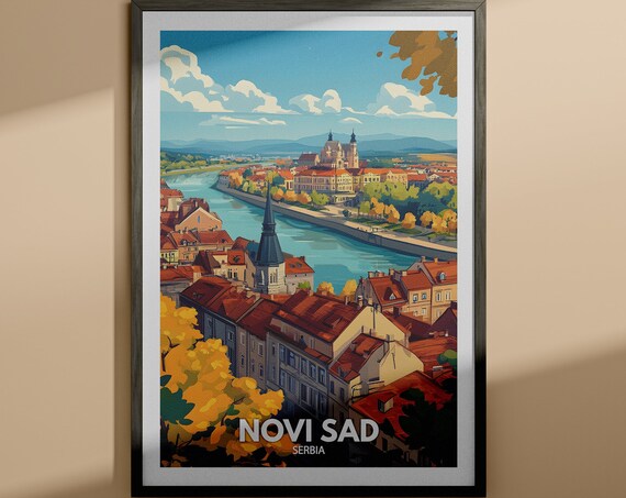 Novi Sad Serbia Danube Riverside Old Town Autumn Retro Travel Poster
